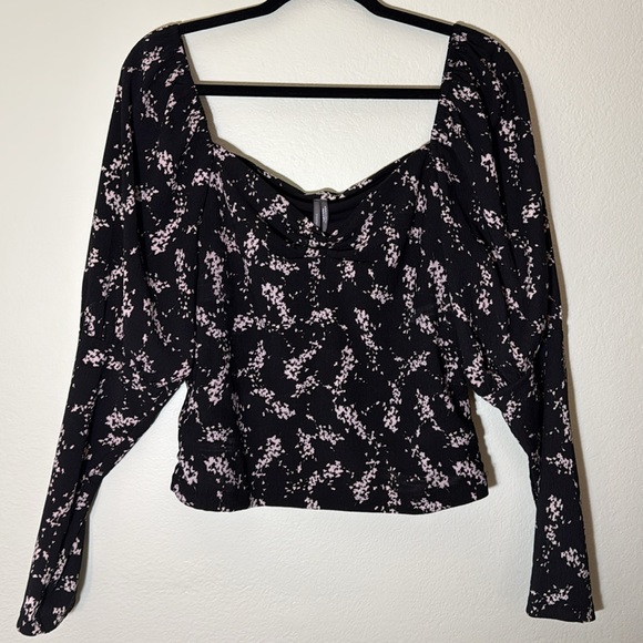 Anthropologie black floral sweetheart top blouse size L - Picture 4 of 9